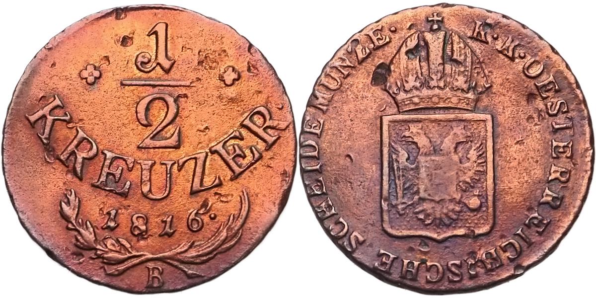František II. 1792 - 1835, 1/2 Krejcar 1816 B