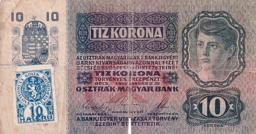 Československo 1919 - 1939, 10 Koruna 1915, kolkovaná