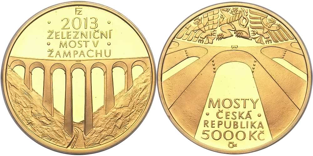 Česká republika, 5 000 Kč, železniční most v Žampachu 2013 proof