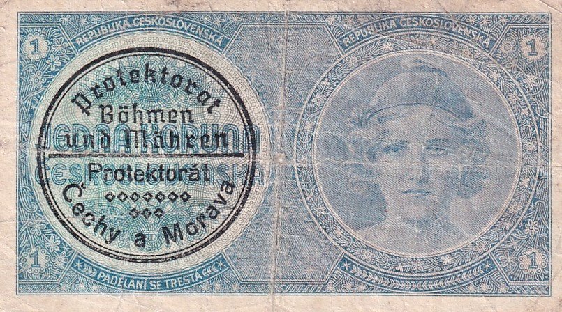 Protektorát 1939 - 1945, 1 Koruna b.l. (1938/přetisk 1940)