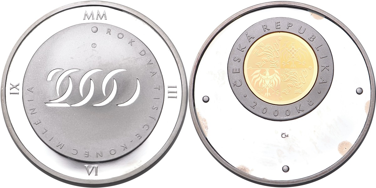 Česká republika, 2000 Kč, bimetalová mince Konec milénia 2000 proof - lesklá