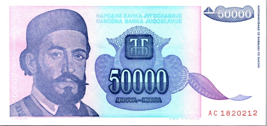 Jugoslávie, 50 000 Dinára 1993