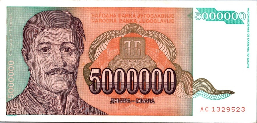 Jugoslávie, 5 000 000 Dinára 1993
