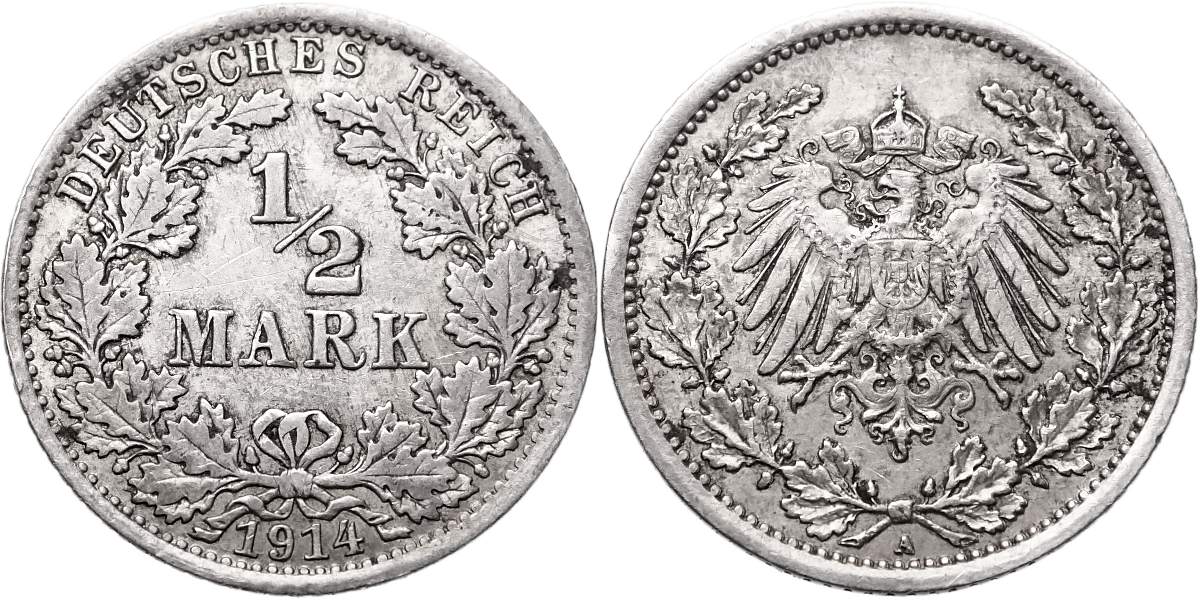 Německo, Prusko, Wilhelm II. 1888 - 1918, 1/2 Marka 1914 A