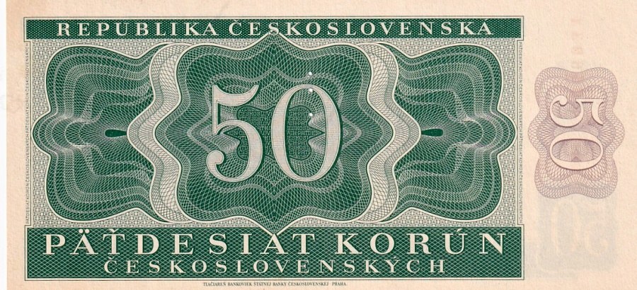 Československo 1945 - 1953, 50 Kčs 1950 perforace 3md
