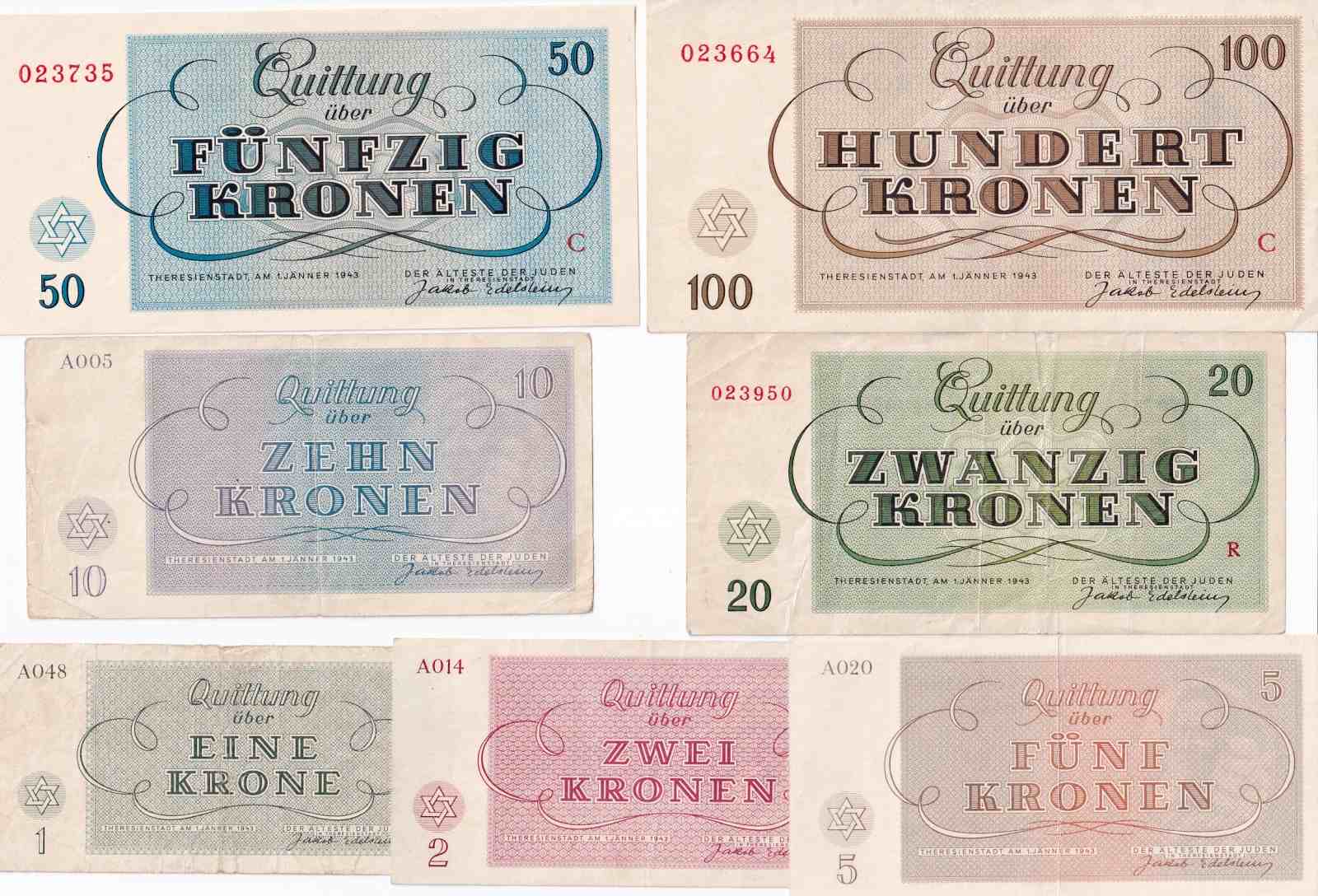 Poukázky terezínského ghetta, Koruny 1943 celá sada
