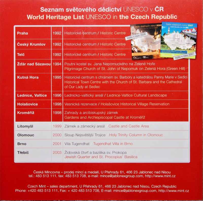 Česká republika 1993 - , Sada oběžných mincí 2008 UNESCO