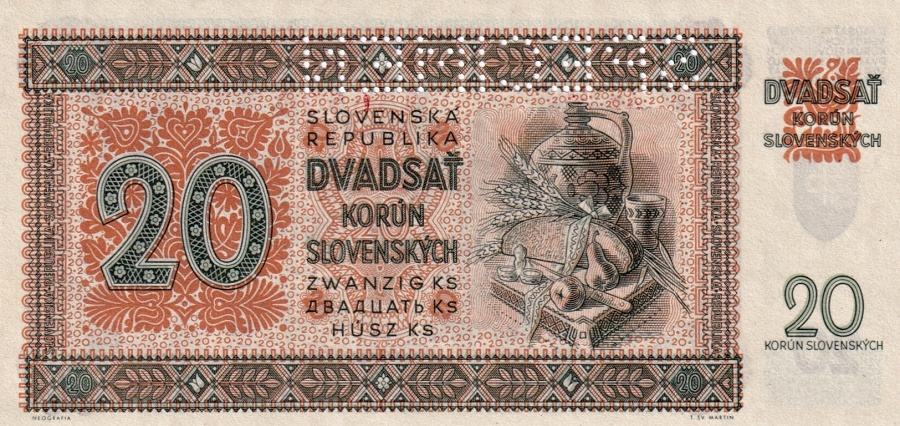 Slovenská republika 1939 - 1945, 20 Korun 1942, SPECIMEN