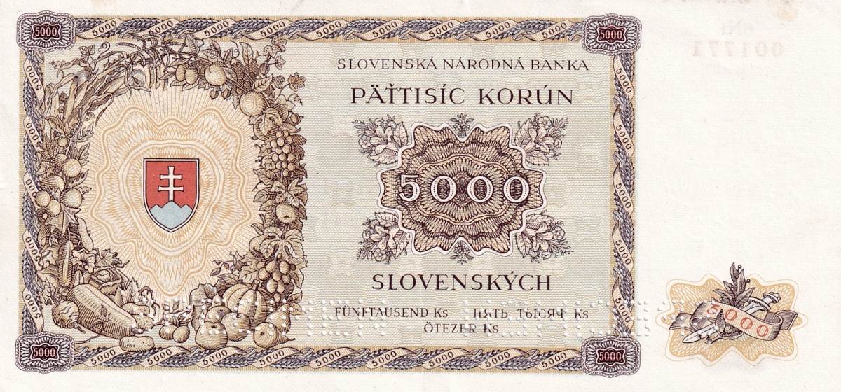 Slovenská republika 1939 - 1945, 5 000 Koruna 1944 2x SPECIMEN