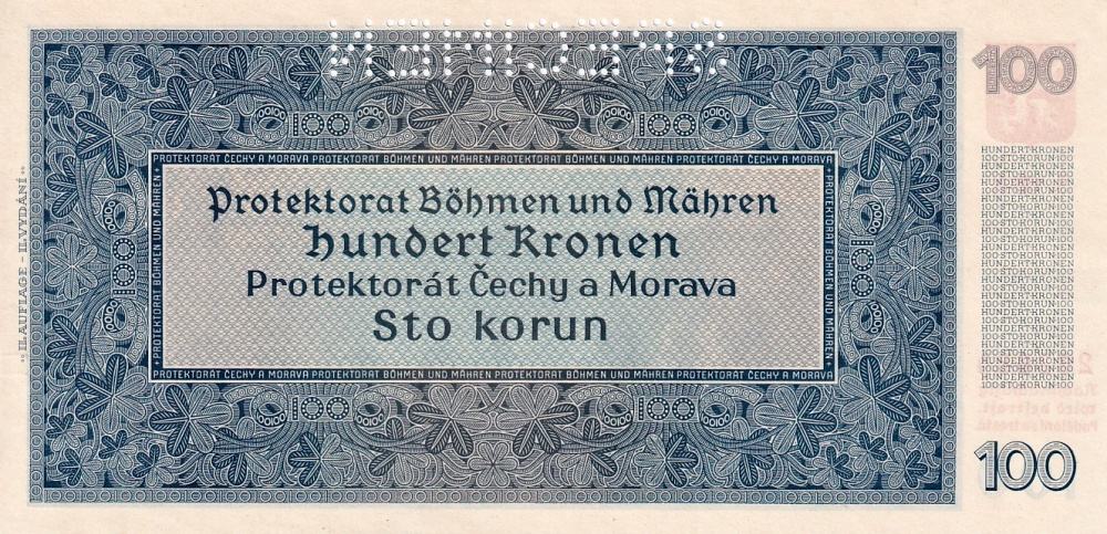 Protektorát 1939 - 1945, 100 Koruna 1940, II. vydání, SPECIMEN