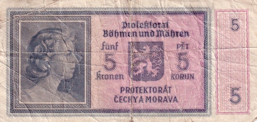 Protektorát 1939 - 1945, 5 Korun b.l. (1940)