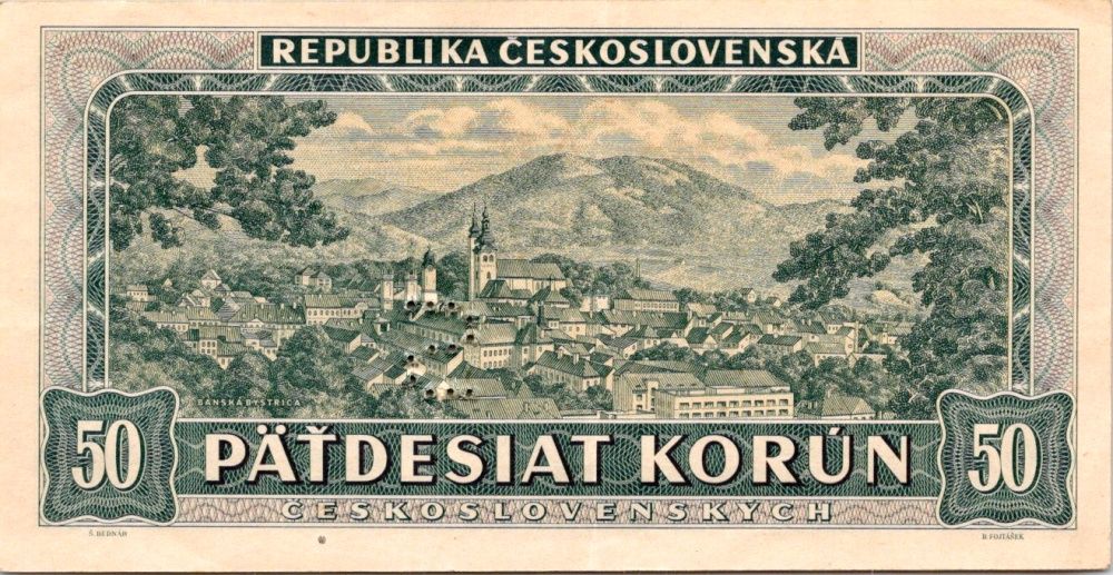 Československo 1945 - 1953, 50 Kčs 1948 serie A39, perforace S