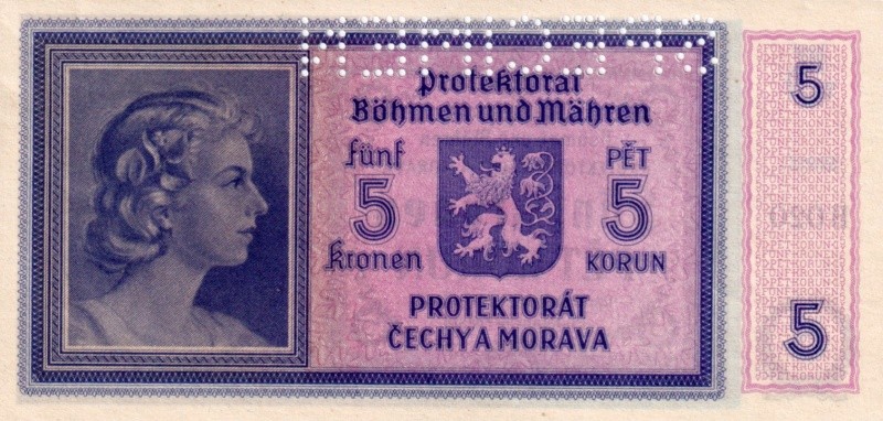 Protektorát 1939 - 1945, 5 Korun b.l., SPECIMEN (1940)