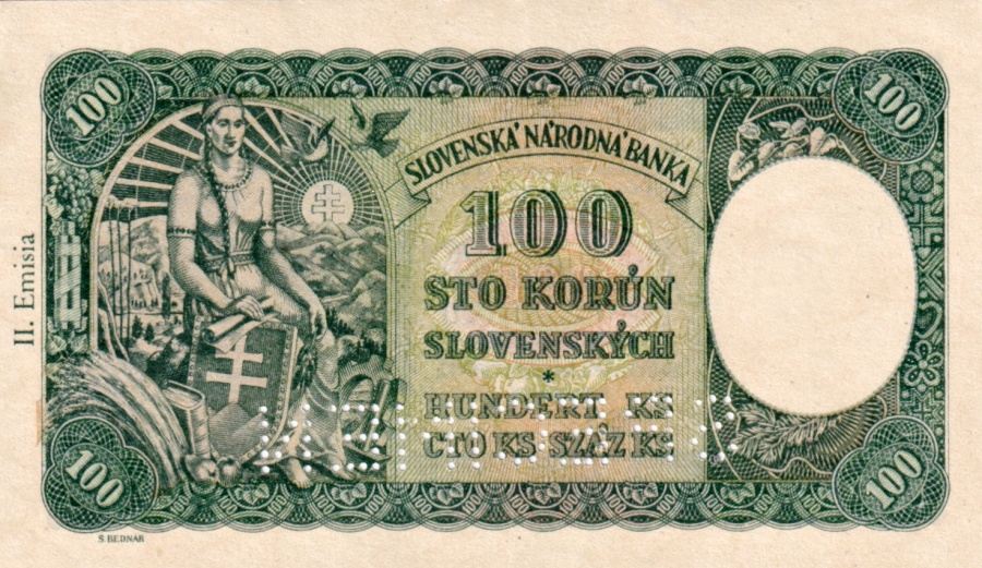 Slovenská republika 1939 - 1945, 100 Ks 1940, SPECIMEN