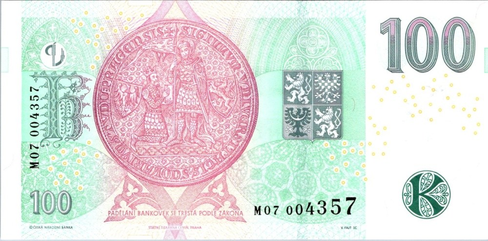 Česká republika, 100 Korun 2018 s přítiskem 1919 - 2019