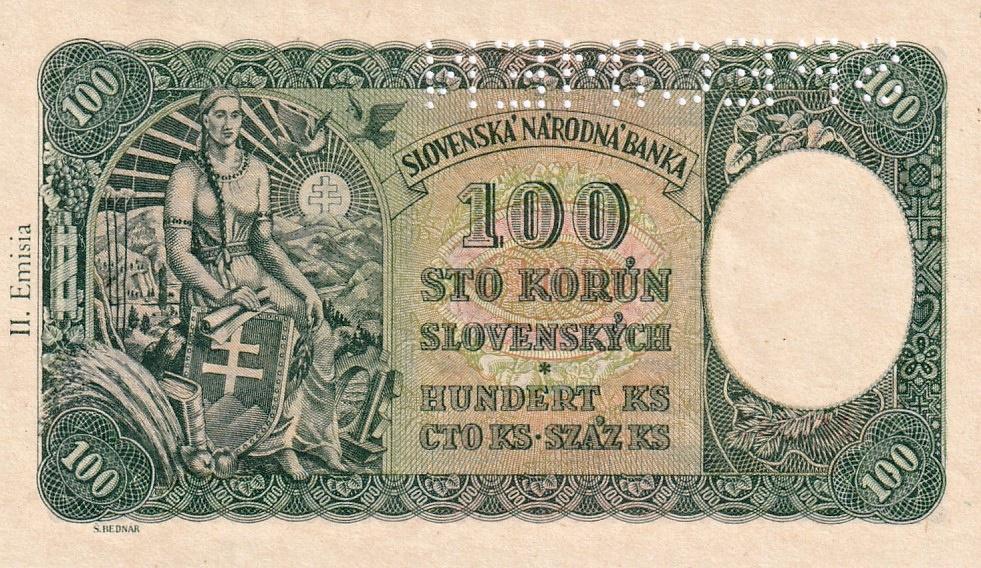 Slovenská republika 1939 - 1945, 100 Ks 1940, SPECIMEN
