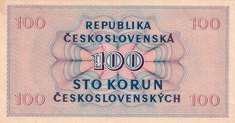 Československo 1945 - 1953, 100 Kčs 1945, perforace S