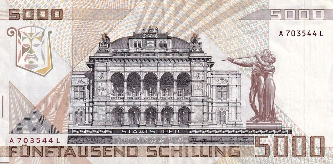 Rakousko, 5 000 Schilling 1988