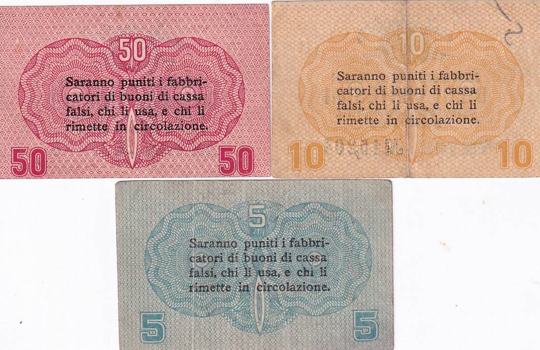 Itálie, 5,10 a 50 Centesimi 2.1.1918