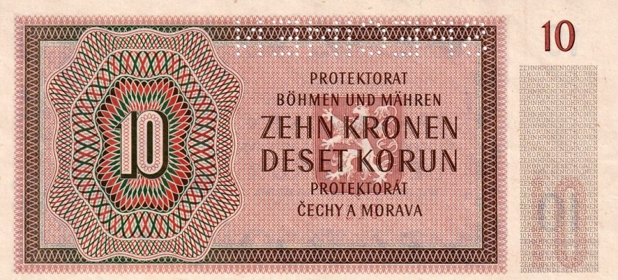 Protektorát 1939 - 1945, 10 Korun 1942 SPECIMEN