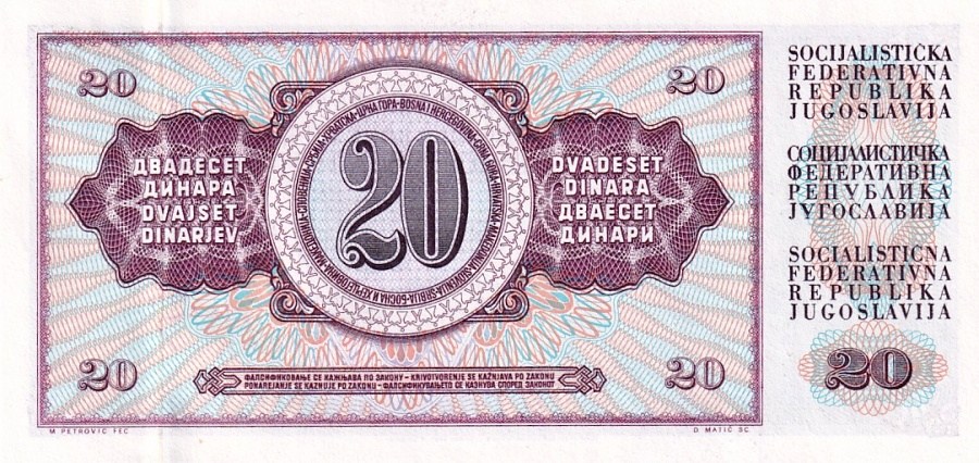 Jugoslávie, 20 Dinara 1968