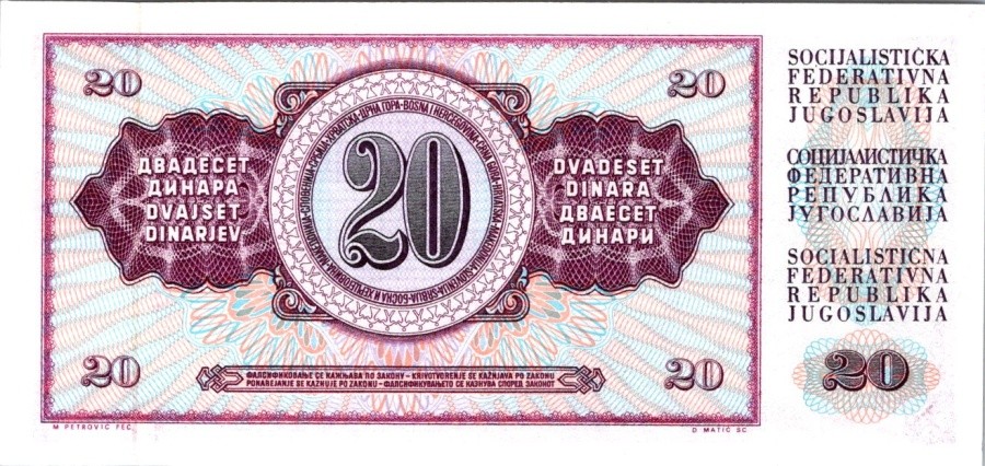 Jugoslávie, 20 Dinara 1968