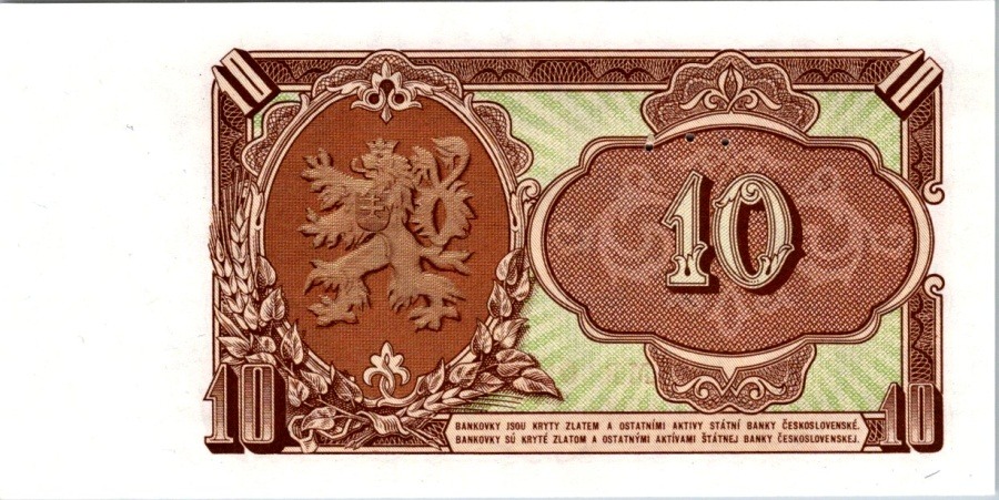 Československo, 10 Kčs 1953, perforace 3 m.d.