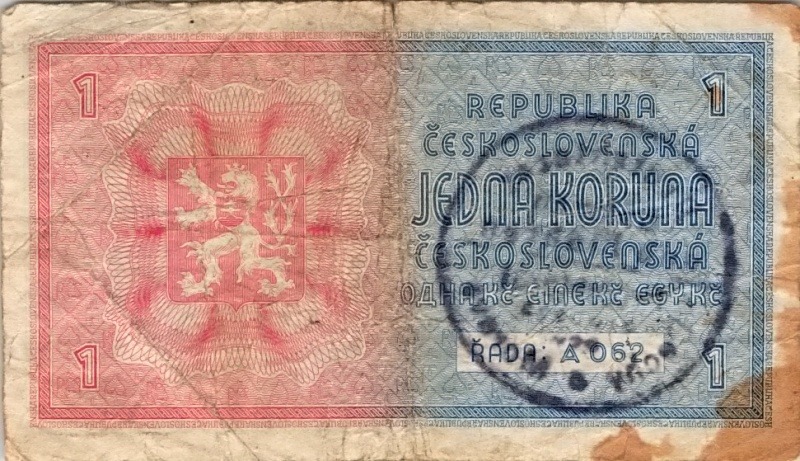 Protektorát 1939 - 1945, 1 Koruna b.l. (1938/přetisk 1940)