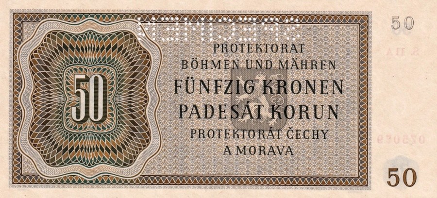 Protektorát 1939 - 1945, 50 Koruna 1944 SPECIMEN