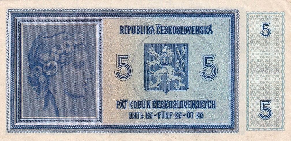 Protektorát 1939 - 1945, 5 Koruna b.l. (1938/přetisk 1940)