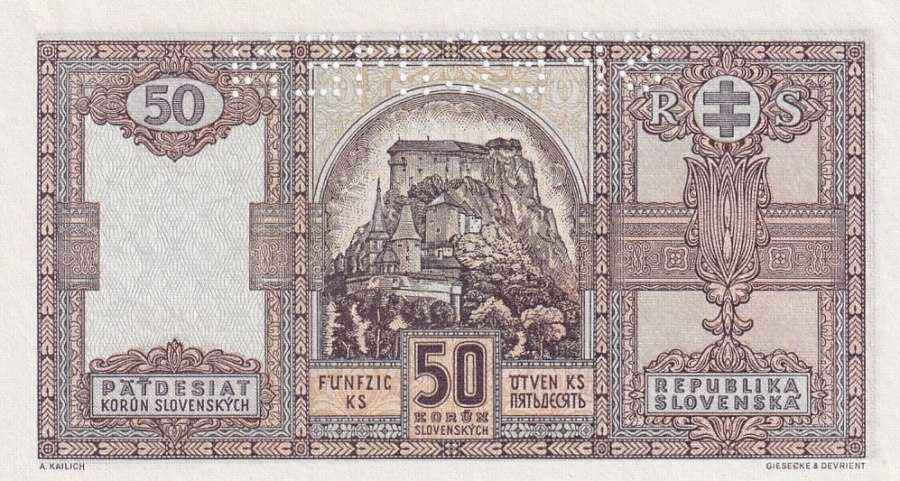 Slovenská republika 1939 - 1945, 50 Korun 1940, SPECIMEN