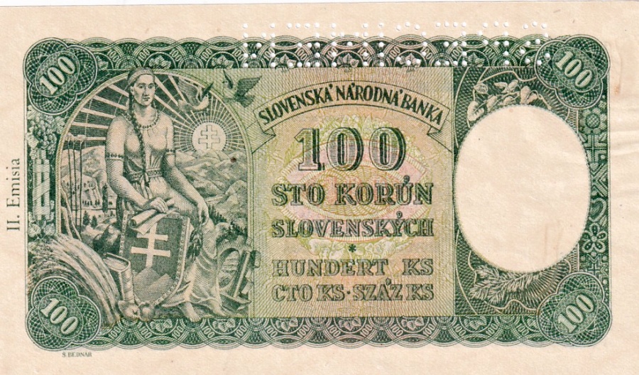 Slovenská republika 1939 - 1945, 100 Ks 1940, SPECIMEN