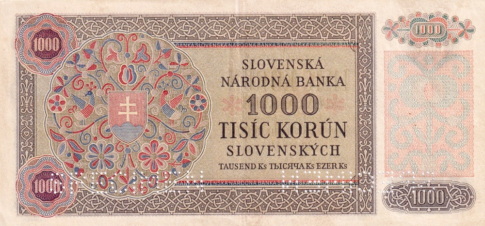 Slovenská republika 1939 - 1945, 1000 Korun 1940, 2x SPECIMEN