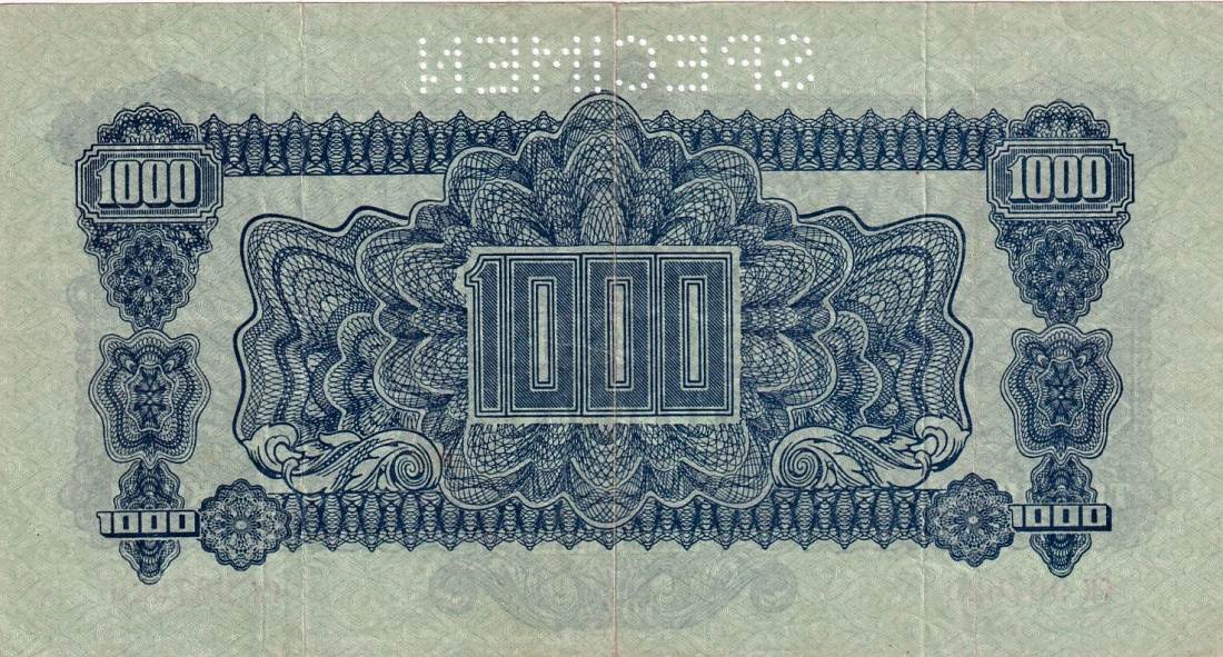 Československo 1944 - 1945, 1000 Koruna 1944 SPECIMEN