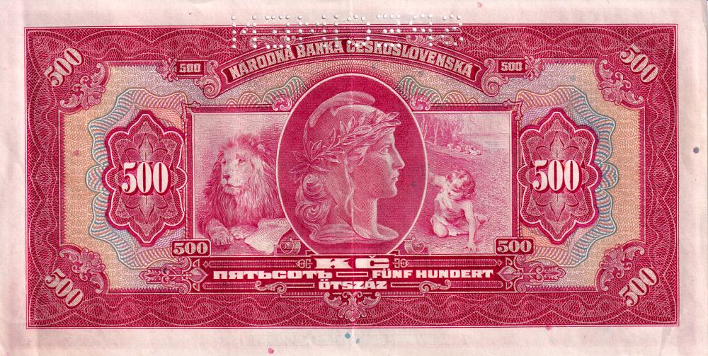 Československo 1919 - 1939, 500 Koruna 1929, SPECIMEN
