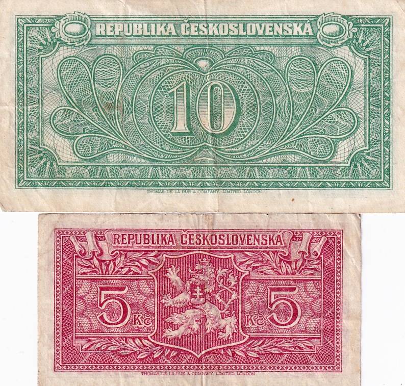 Československo 1945 - 1953, 5, 10 Kčs b.l.(1945)