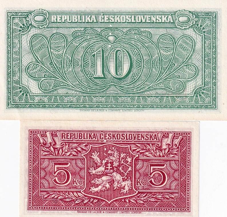 Československo 1945 - 1953, 5 a 10 Kčs b.l.(1945)
