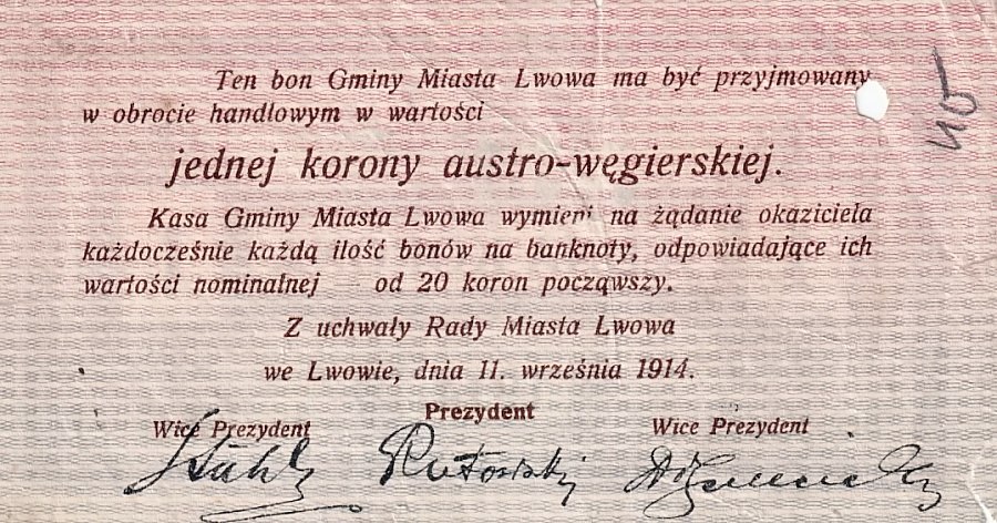 Polsko, Lwow, 1 Korona 1914, 3 místné číslování