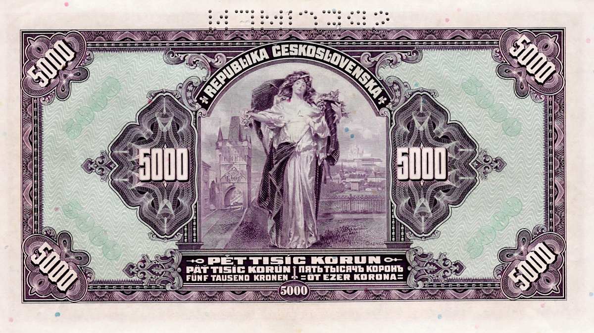 Československo 1919 - 1939, 5000 Koruna 1920, SPECIMEN