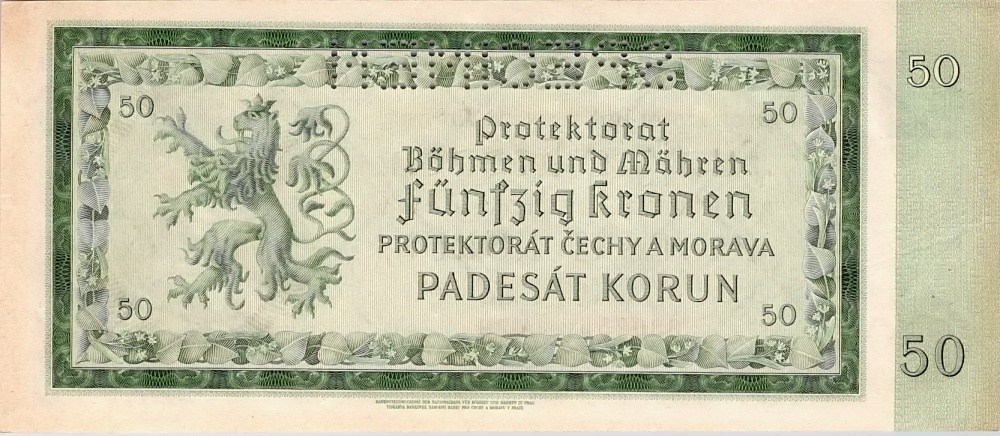 Protektorát 1939 - 1945, 50 Korun 1940, SPECIMEN