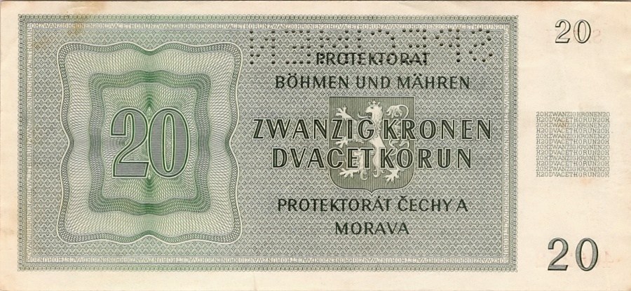 Protektorát 1939 - 1945, 20 Korun 1944 SPECIMEN