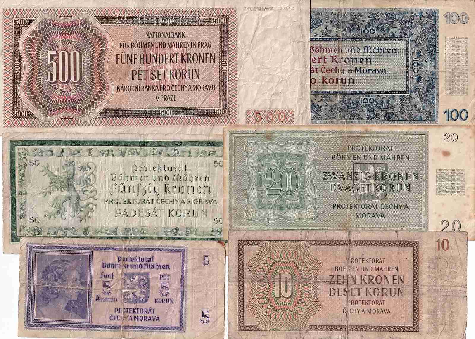 Československo, konvolut bankovek 6ks