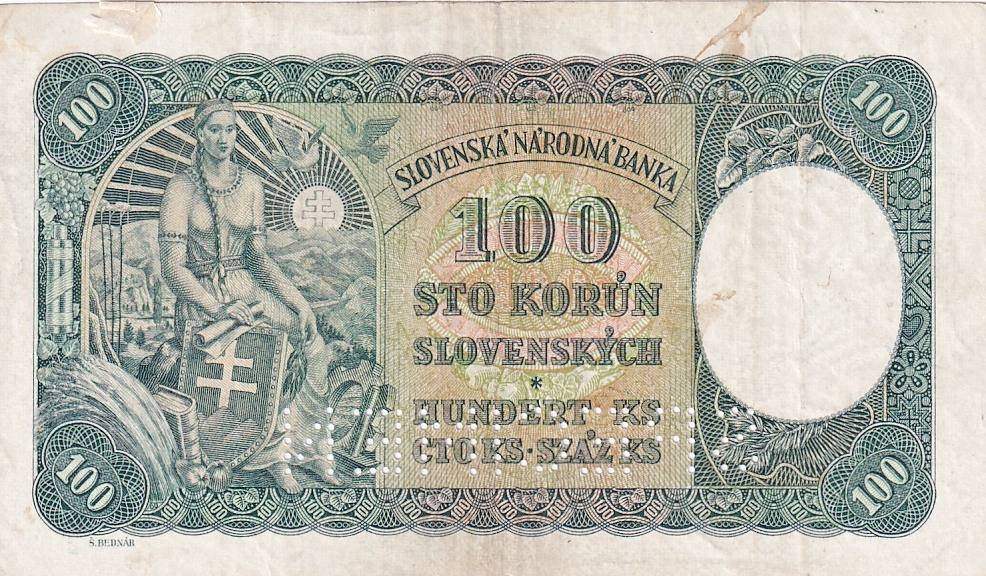 Československo 1944 - 1945, 100 Korun 1940 kolkovaná, I. vydání 