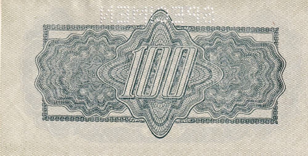 Československo 1944 - 1945, 100 Korun 1944 kolek, SPECIMEN