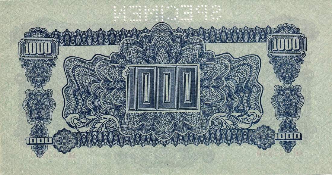 Československo 1944 - 1945, 1000 Korun 1944, kolek, SPECIMEN