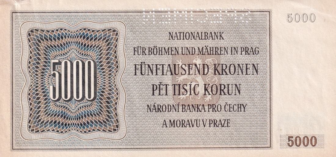 Protektorát 1939 - 1945, 5000 Korun 1944, SPECIMEN