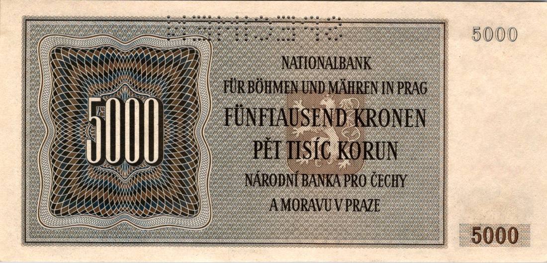 Protektorát 1939 - 1945, 5000 Korun 1944, SPECIMEN