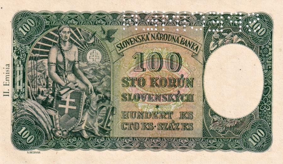 Slovenská republika 1939 - 1945, 100 Ks 1940, SPECIMEN