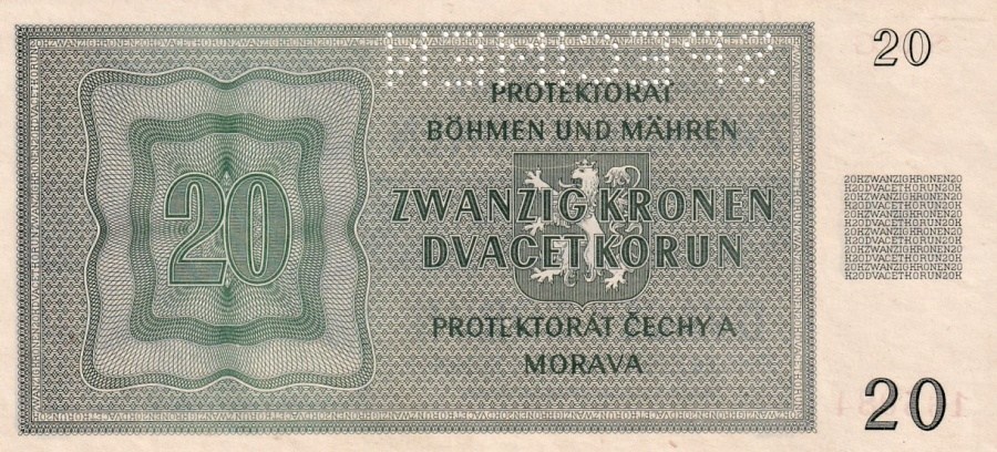 Protektorát 1939 - 1945, 20 Korun 1944, SPECIMEN
