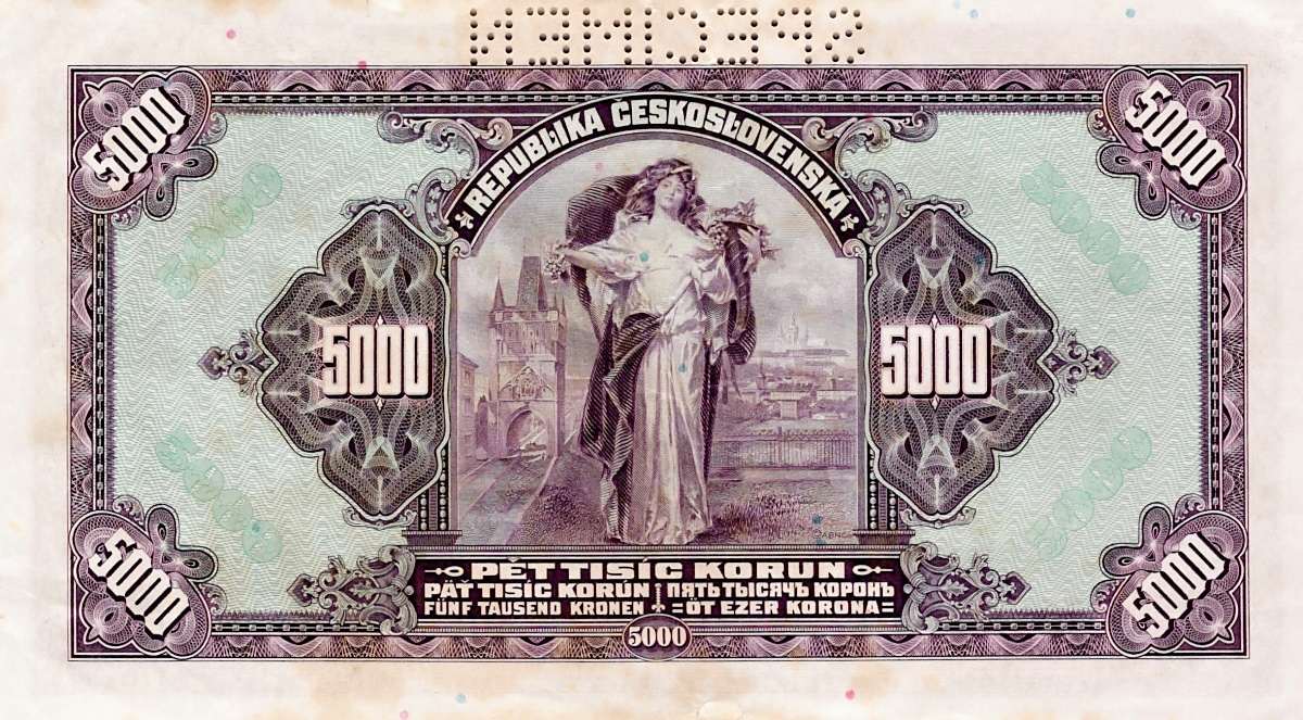 Československo 1919 - 1939, 5000 Koruna 1920, SPECIMEN